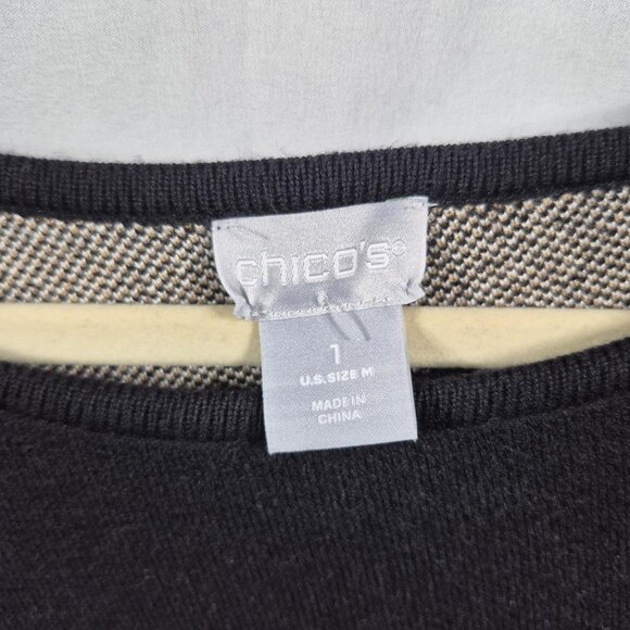 Chicos Sweater Womens M Black Brown Knit Pullover Tunic Length 3/4 Sleeve Top - Picture 5 of 7